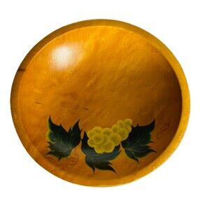 VTG Munising 11" Maple Woodenware Mixing Oval Bowl Hand Painted Grapes Clusters
